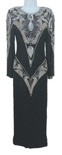 Vintage SEQUINS ORIGINALS Sz 2 Black Sequin Beaded Long Sleeve Column Gown