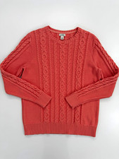 L.L.Bean Cable-Knit Crewneck Pullover Sweater 100 Cotton, Size L