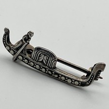 Antique Art Deco vintage sterling silver & marcasite Venice gondola boat brooch