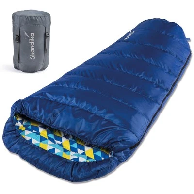 Skandika Vegas Flanell XXL Mumien-Schlafsack 220x110 cm dunkelblau RV links NEU