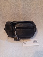 Vintage, Unisex Black Leather Fanny Pack, 4- zip pockets NEW B-69