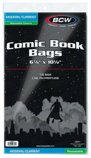 100 BCW Modern Current Resealable Comic Book Bags 6-7/8"x10-1/2" Clear 2 Mil