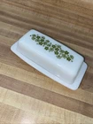 Vintage Pyrex Spring Blossom / Crazy Daisy Butter Dish Green Flowers w/ Lid USA