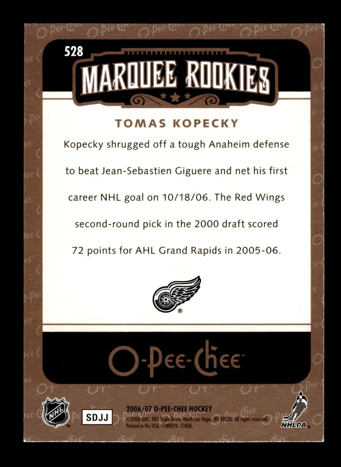 5-01-04 PWE . 2006-07 ud opc o-pee-chee #528 tomas kopecky rc rookie (A) - Image 2 of 2