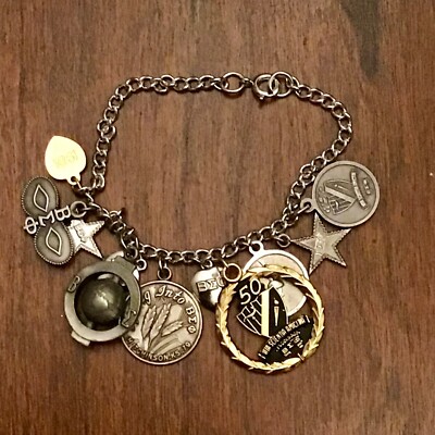 1960s BEO Sorority Charm Bracelet Sterling Silver  7'', 11 Charms