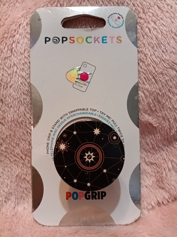 PopSocket STAR CHART Black Pop Grip Phone Stand With Swappable Top ~ NEW!-image