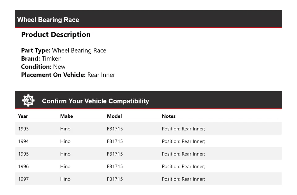 Подшипник колеса гоночный задний внутренний для 1993-1997 Hino FB1715 Timken 1994 1995 1996 - Изображение 2 из 4