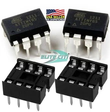 (2Pair) ATMEL ( ATTINY85-20PU + IC sockets) MCU 8BIT 8KB FLASH 8DIP Top ATTINY85