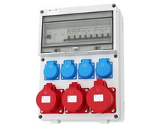 Wandverteiler Baustromverteiler 1x32A CEE / 2x16A CEE / 4x230V mit LS und FI