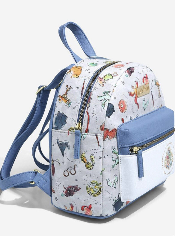 harry potter watercolor icons mini backpack Tattoo Art Cream Color Vegan Leather Featuring Newly Released Whimsical Icon Allover Print, 16 Inches, Adjustable Straps, Cream, Black, Large, Harry Potter Pu 16" Fashion An official product from the producers of the Harry Potter film saga Harry Potter Watercolor Icons Mini