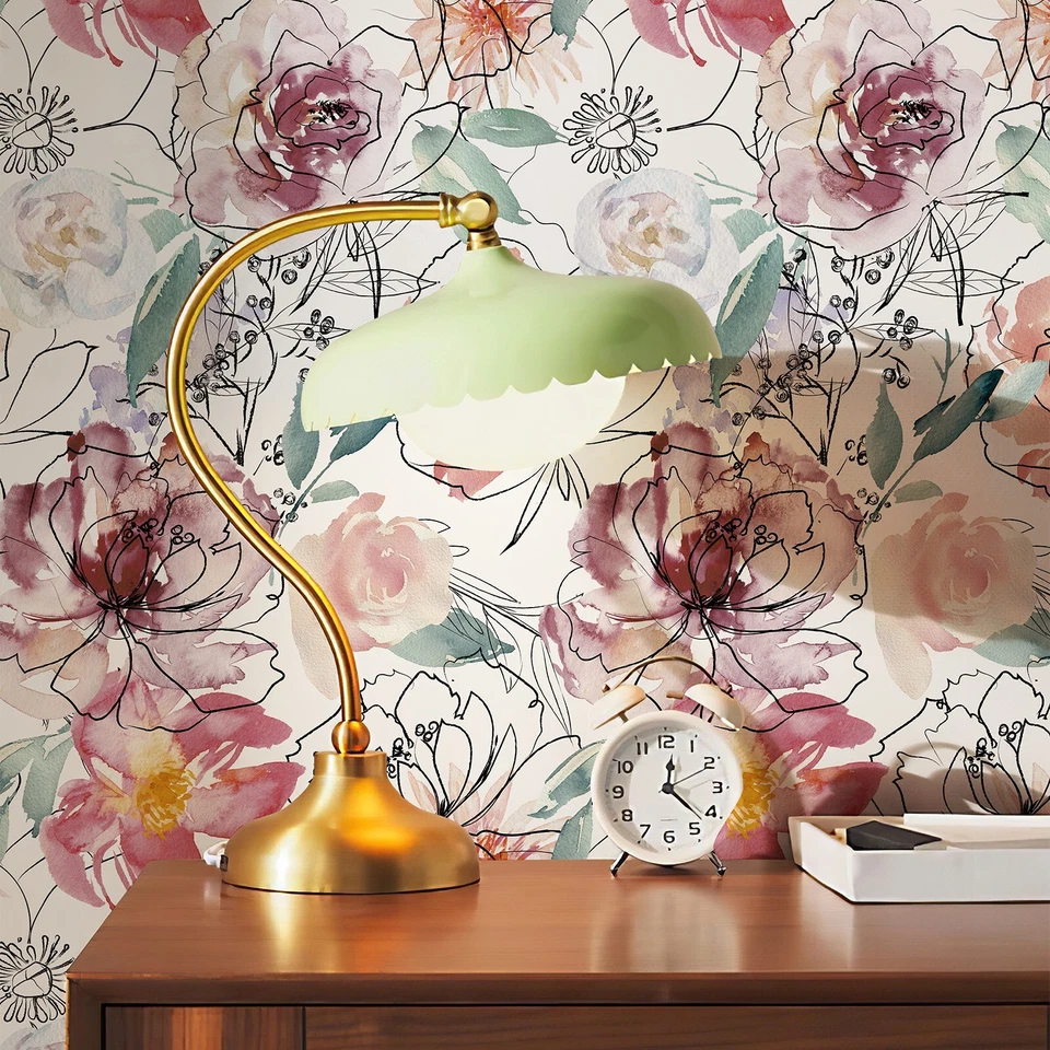 Abstract Watercolor Floral Wallpaper 17.3X433" Self Adhesive Room Decor - Image 2 of 4