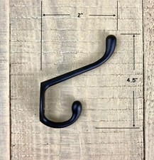 Set of 5 Large 4.5" Black Retro Coat Hooks, Garment Hangers with Screws, Towels