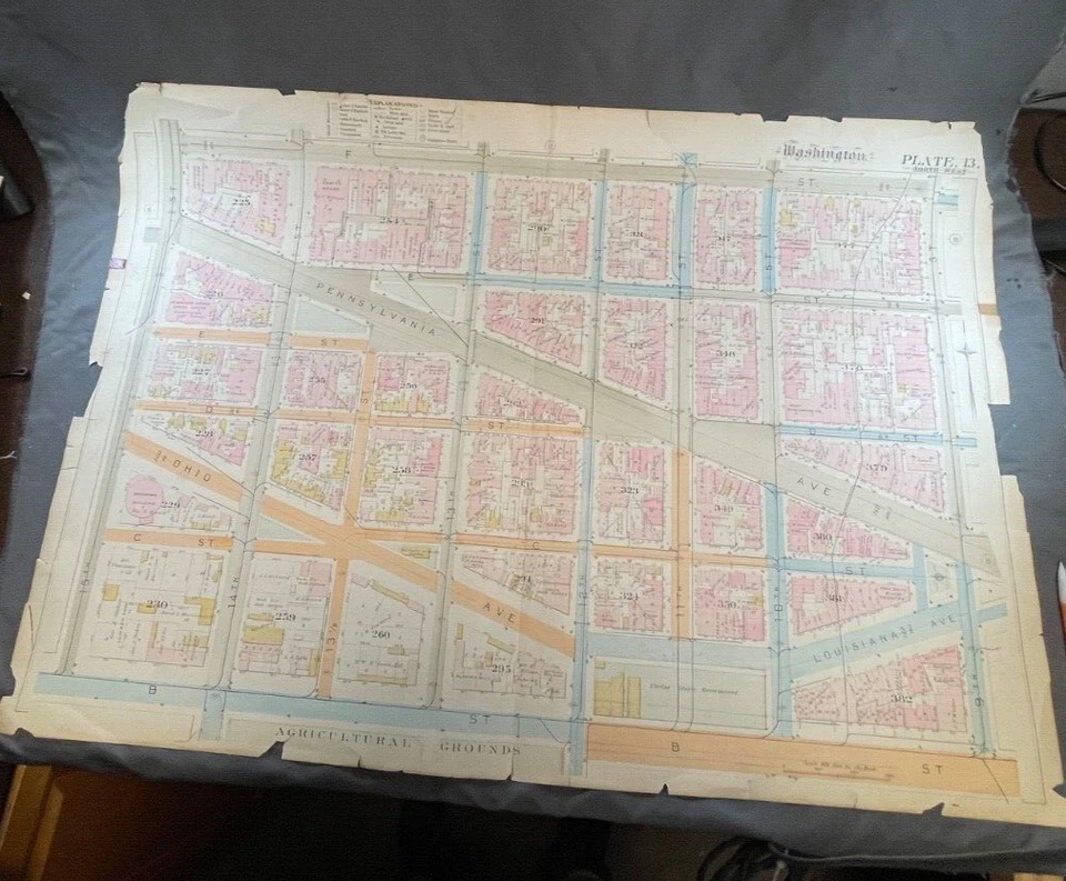 Antique 1908 WASHINGTON DC NW Plate 13 Street MAP Baist Real Estate - Hand Color - Image 3 of 4