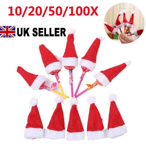 50/100Pcs Mini Christmas Santa Claus Hat Xmas Holiday Lollipop Top Topper Cover