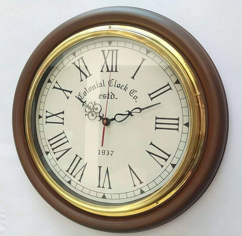 Antiguo reloj de pared de madera con acabado de 16 pulgadas de latón 1937 Londres artículo de decoración del hogar Foto 3 de 3