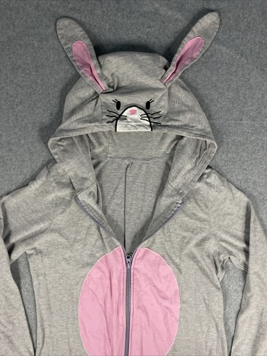 Bunny Rabbit One Piece Jumpsuit DressUp Hood Zip Grey Womens Size Medium M - Picture 4 of 5
