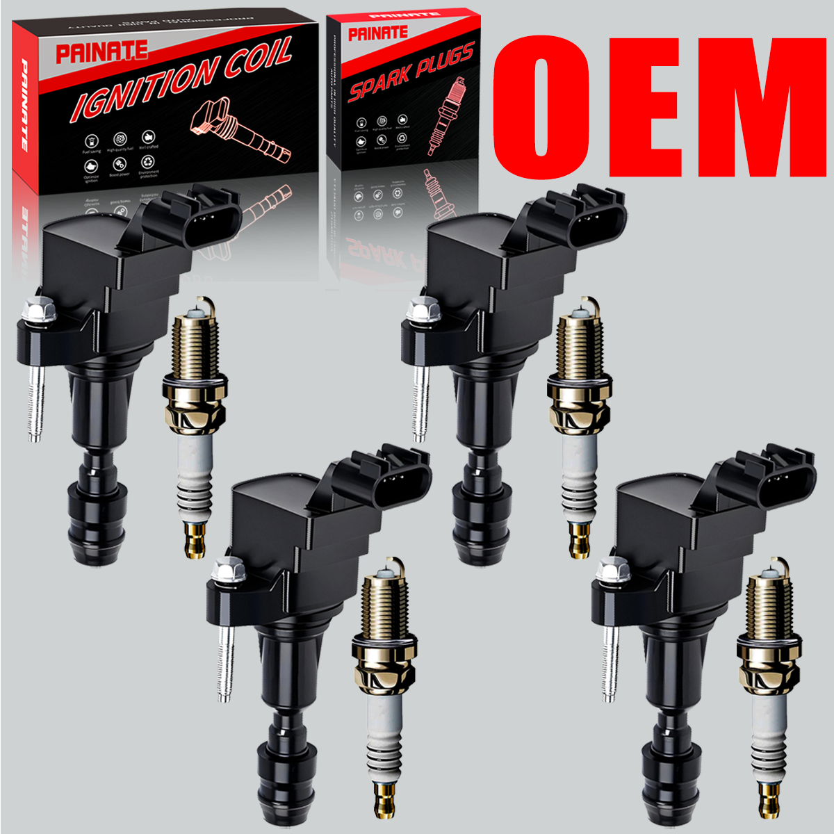 4X OEM Brand Ignition Coil & Iridium Spark Plug For Chevy Cobalt Buick 2.4 UF491