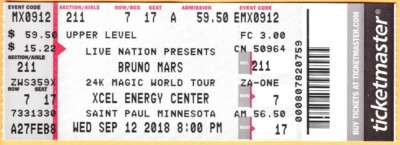 2018 BRUNO MARS concert ticket Saint Paul Minnesota 24K MAGIC 