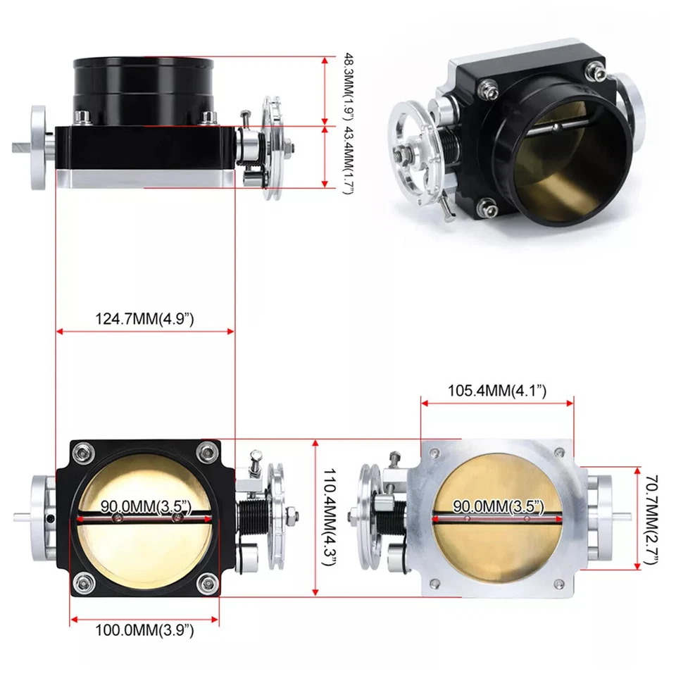 Cuerpo de acelerador inverso Billet negro 90 mm con sensor TPS para Toyota Supra 1JZ 2JZ Foto 2 de 4