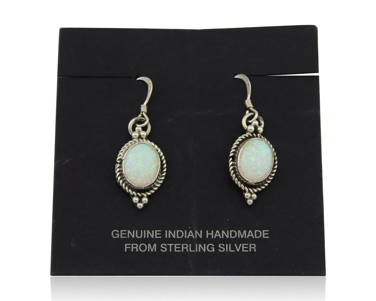 Navajo Dangle Earrings 925 Silver Natural Opal Native Artist C 