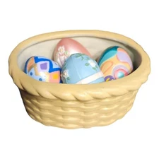 Vintage Easter Ceramic Basket with 3 Ceramic Eggs 1 Plastic 1981 Byron Molds 