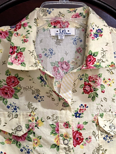 L.E.I. Junior Girl's Americana Yellow Floral Cotton Button Up Shirt Top Size XXL - Picture 8 of 9
