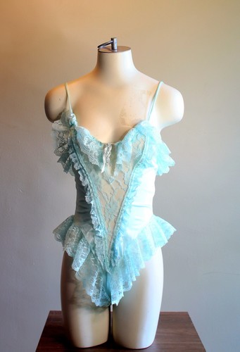 Rare Vintage Fredericks Of Hollywood Aquamarine Blue Bodysuit Size Medium
