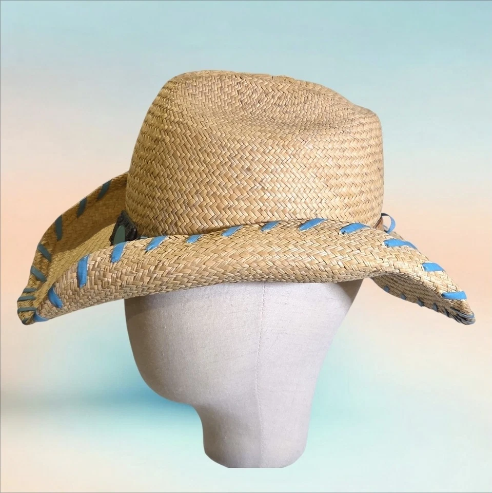 Шляпа ковбойская соломенная бычья кожа делмар родео с пряжкой из искусственной бирюзы размер L - Изображение 2 из 4