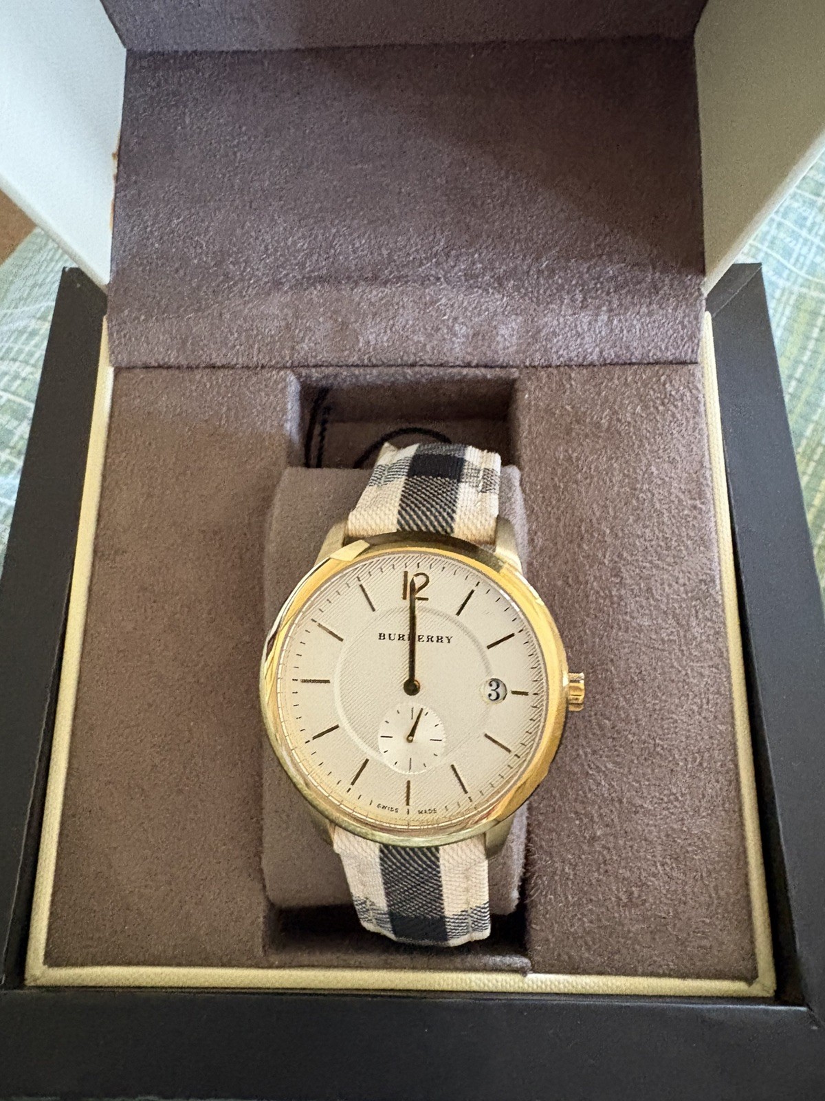 New BURBERRY BU10001 Classic Horseferry Check Luxury Gold Dial Mens Watch 40mm