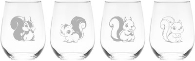 Cute Squirrel 17 oz Stemless Wine Glass Set- 4 Pieces