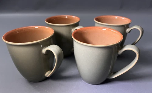 Set of 4 - Denby-Langley Duets Sage & Paprika Mugs Green Orange 12 oz - MINTY