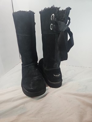 koolaburra by ugg boots Black Suede Leather 12''height Long Flat Pull On Boots 9M