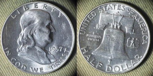 US Franklin Half Dollar : 1957D Full Bell Lines BU IRUS1065