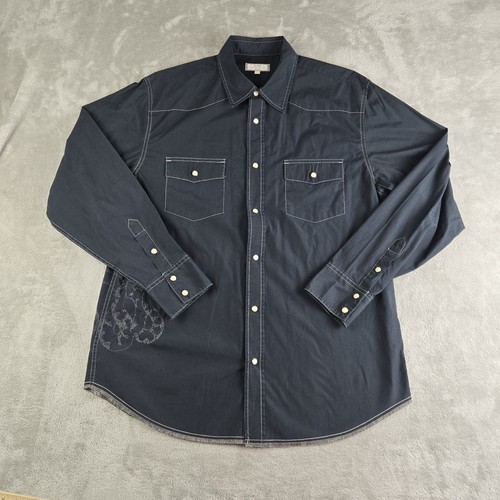 Vintage Old Navy Shirt Mens Large Black Pearl Snap Long Sleeve Western Cowboy - Picture 3 of 11