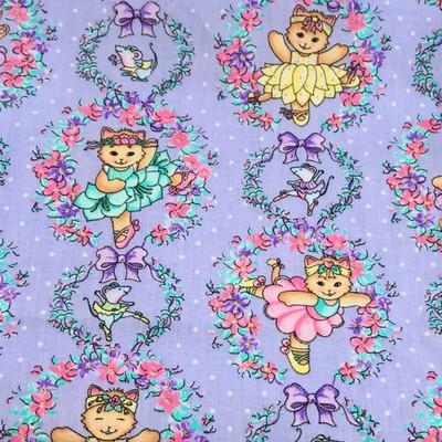 FAT QTR 18 x21  DAISY KINGDOM CAT DANCE ALLOVER BALLERINA LAVENDER FABRIC