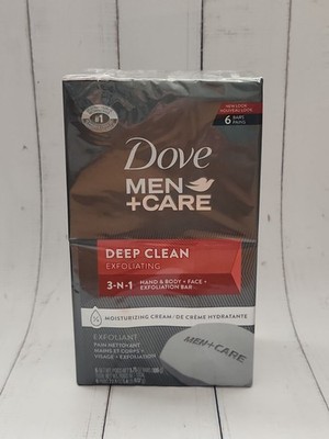 Dove Men+Care Deep Clean 3-In-1 Cleanser Body, Face & Shaving 3.75 oz, 6 Bars
