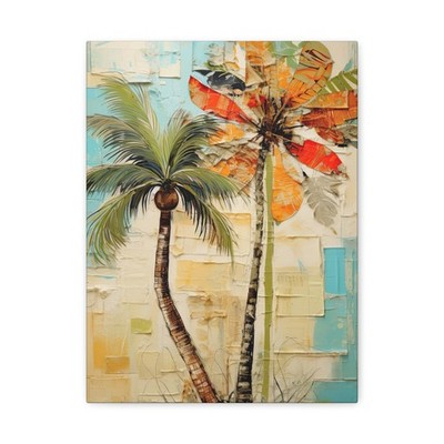 Tropical Palm Tree Collage Canvas Wall Art | Beach House Ocean Breeze Decor