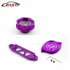 Purple Billet Engine Oil Filler Cap + Radiator Cap + Battery Tie Down for Honda