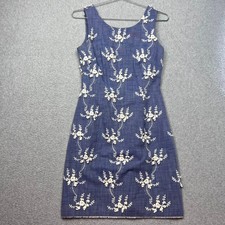 Just Taylor Petite 2P Chambray Floral Embroidered Sheath Dress Crochet Nautical