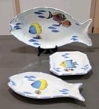 Ceramica Due Torri Piatti Pesce Maiolica 3 Nautica Costiera Italia Vintage