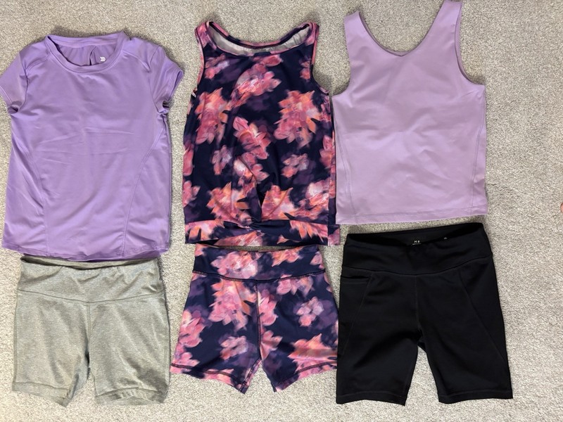 Lot of 6 (3 Tops, 3 Gym Shorts) Girls Size 8