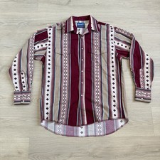 Vintage 80s 90s Wrangler Western Shirt Brushpopper Aztec Pearl Snaps Size L Red