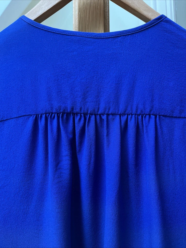 Hobbs ‘Mae’ 100% Pure Silk Cobalt Blouse Size 12 Ruffle Detail - Image 3 of 4