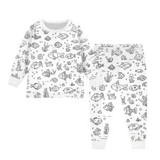 Kids DIY Hand Painted Colorable Tops and Pants Set Boys Girls Funny Cartoon Set