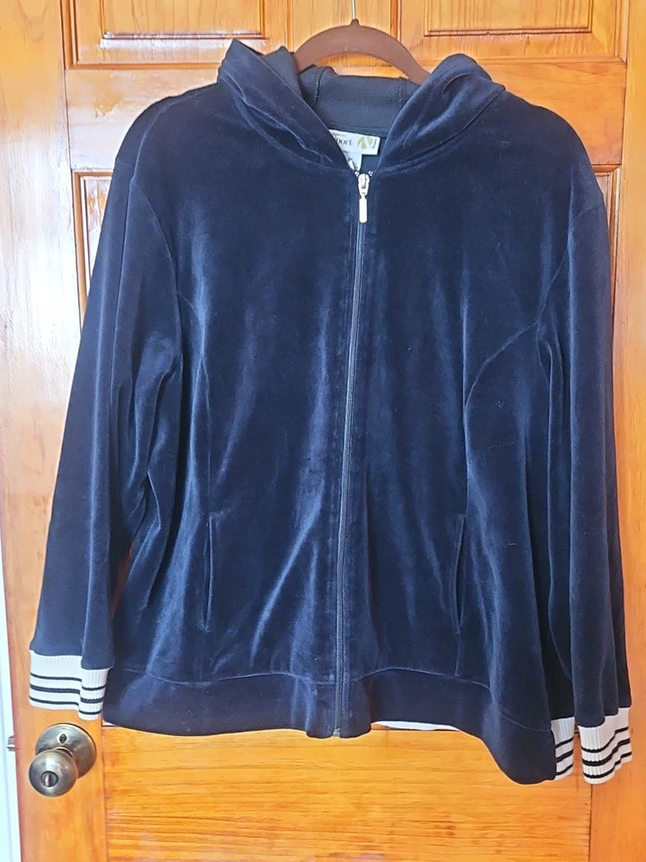 Style&Co Sport Woman Blue Velour Hoodie Jacket Full Zipper 80% Cotton Size 2X - Image 3 of 4