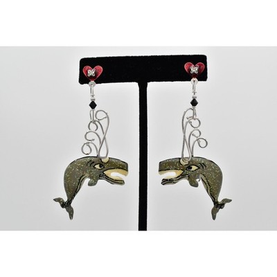 Lunch at The Ritz Vintage Earrings Gray Humpback Whale Enamel Signed 80s BinAZ