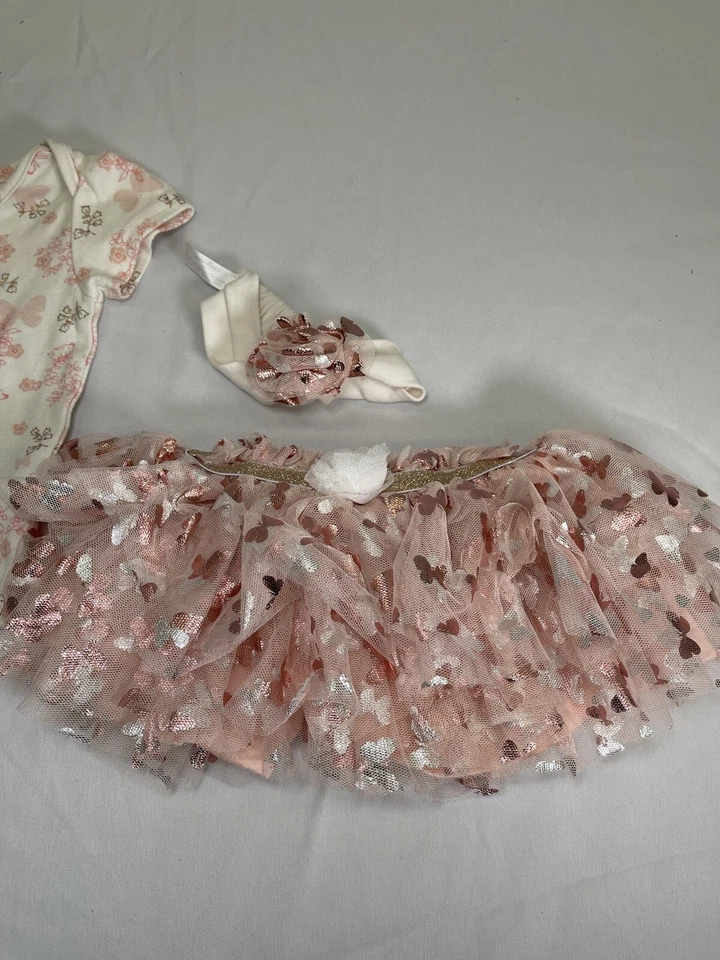 Conjunto de mariposa para principiantes de bebé body top falda de encaje moño de pelo niñas 18 meses Foto 3 de 4