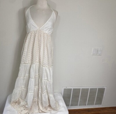NWT New Anthropologie PQ Swim White Gold Metallic Haven Amelie Tiered Dress M/L