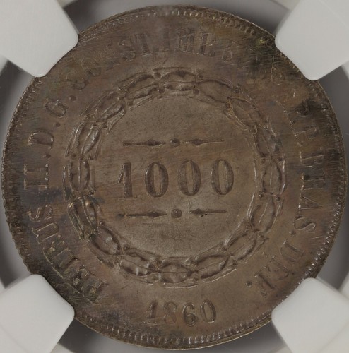 1860/50 Brazil 1000 Reis NGC MS64 1000R - Picture 3 of 4