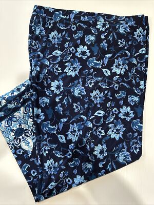 Susan Graver Printed Liquid Knit Pull On Pants Stretch Floral Blue Plus Size 3X